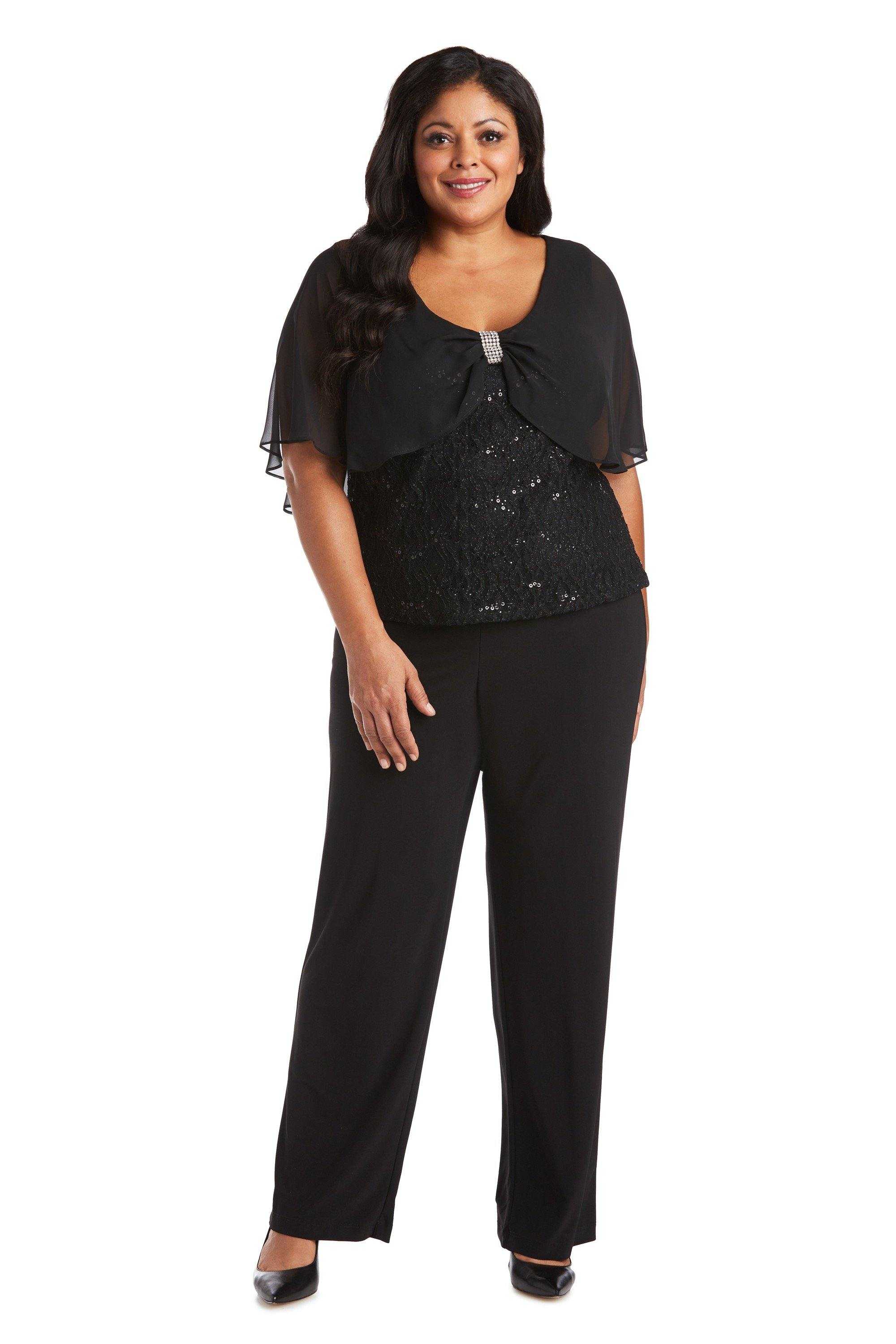 R&M Richards, R&M Richards 7029W Ensemble pantalon caplet en dentelle grande taille