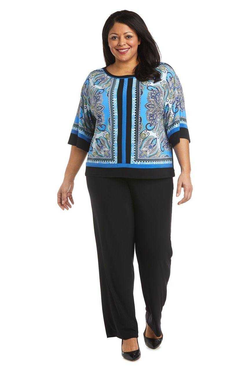 R&M Richards, R&M Richards 7834W Ensemble pantalon deux pièces grande taille