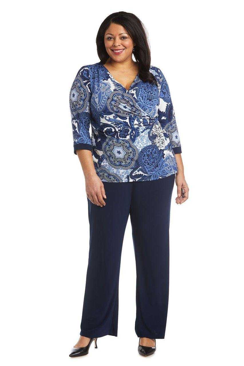 R&M Richards, R&M Richards 7854W Ensemble pantalon deux pièces grande taille