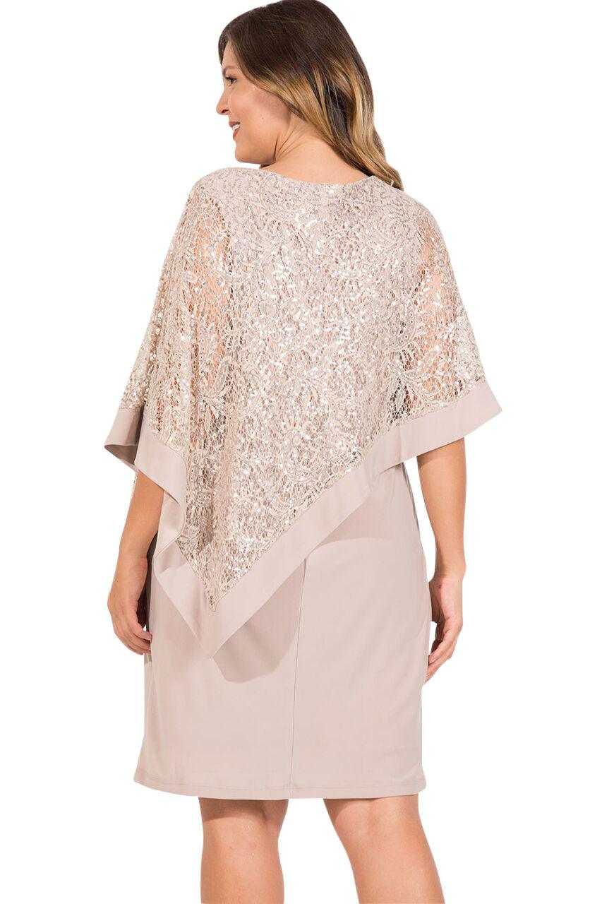 R&M Richards, R&M Richards 8749P Petite robe poncho courte en dentelle