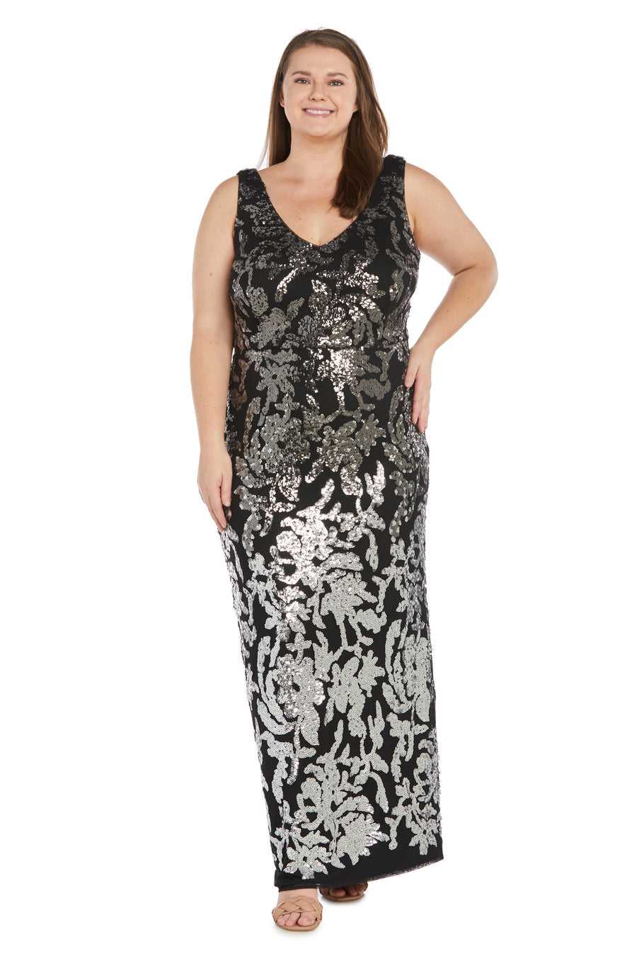 R&M Richards, R&M Richards 9131W Robe longue colonne à sequins ombrés grande taille