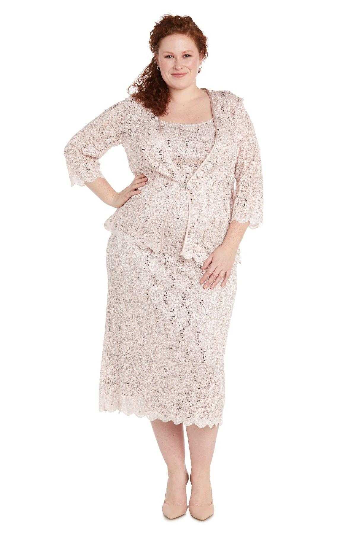 R&M Richards, R&M Richards 9285W Robe mi-longue avec veste en dentelle formelle grande taille