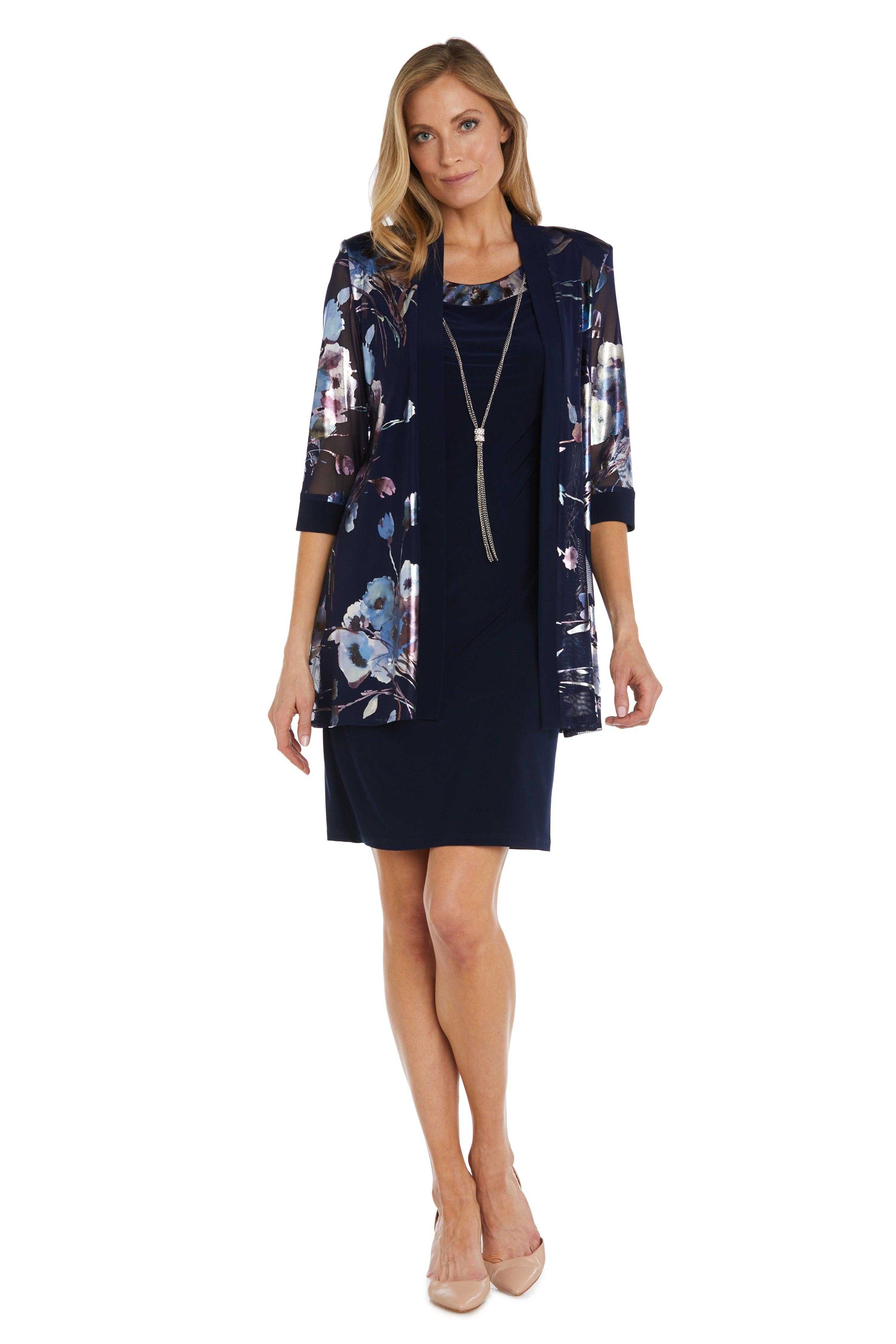 R&M Richards, R&M Richards 9776 Robe veste courte transparente à fleurs sans manches