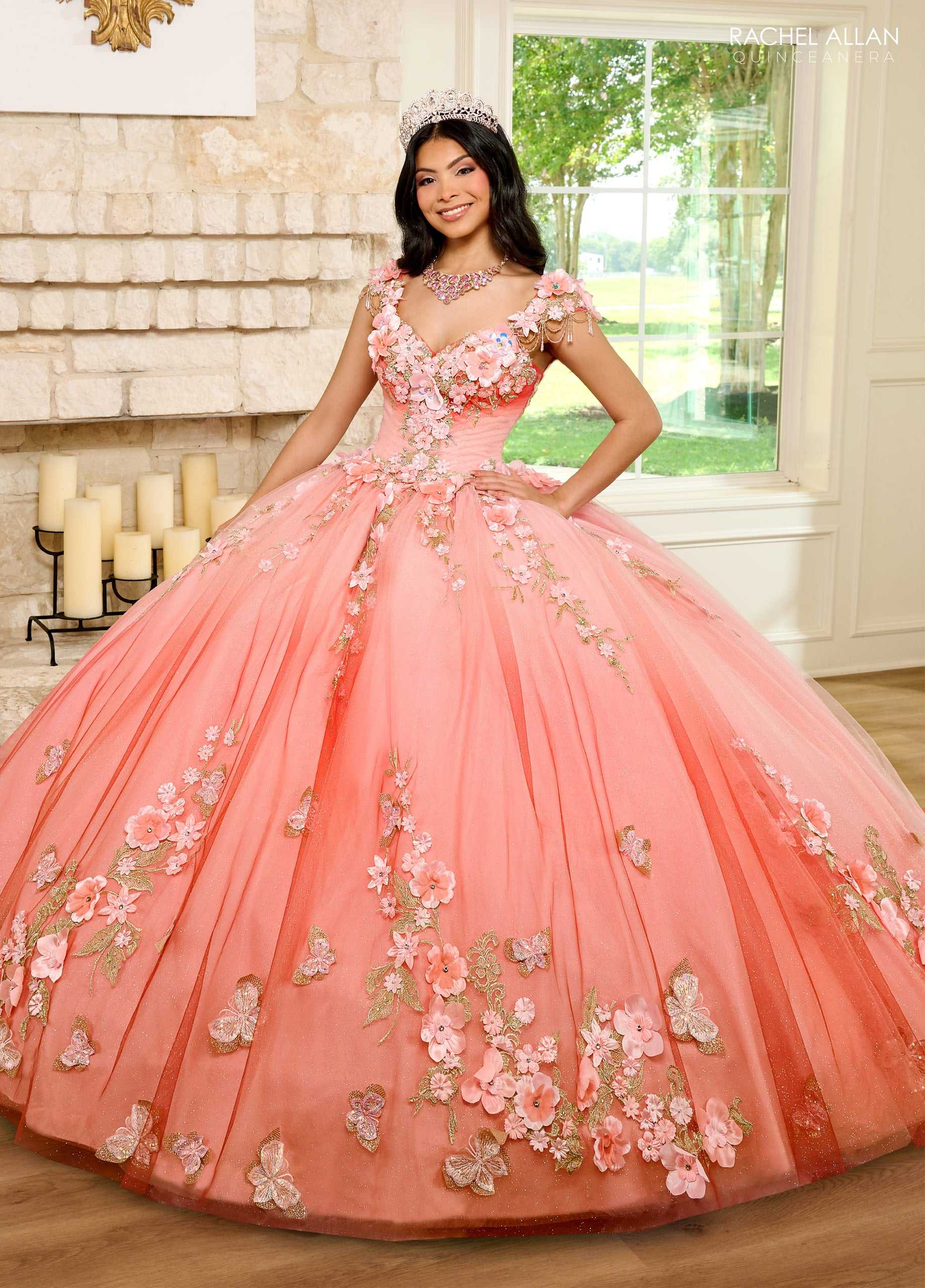 Rachel Allan, Rachel Allan RQ3125 Robe de bal avec appliques florales ombrées Quinceanera