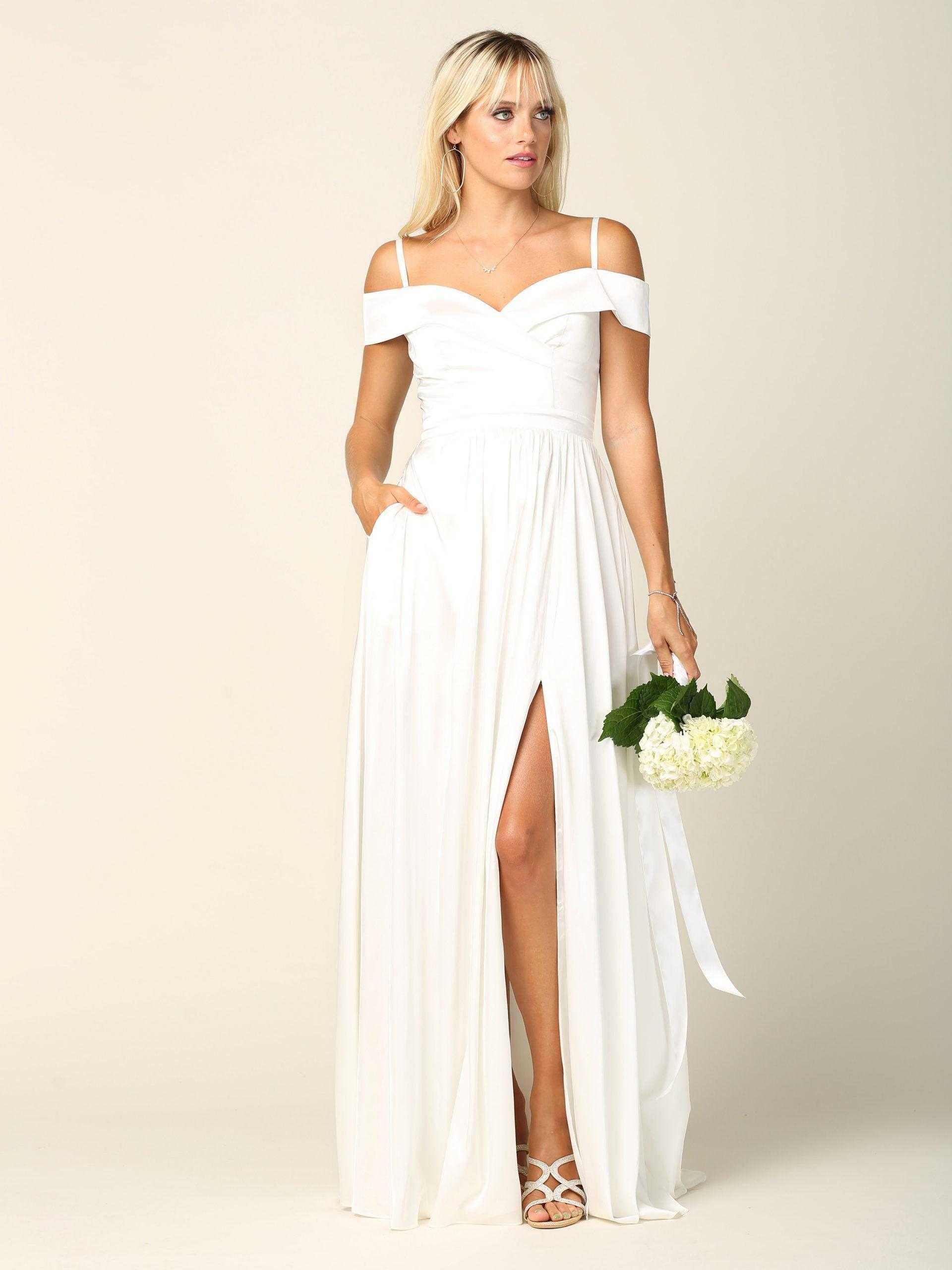 Mode Eva, Robe De Mariée Simple Longue Épaule Dénudée Soldes