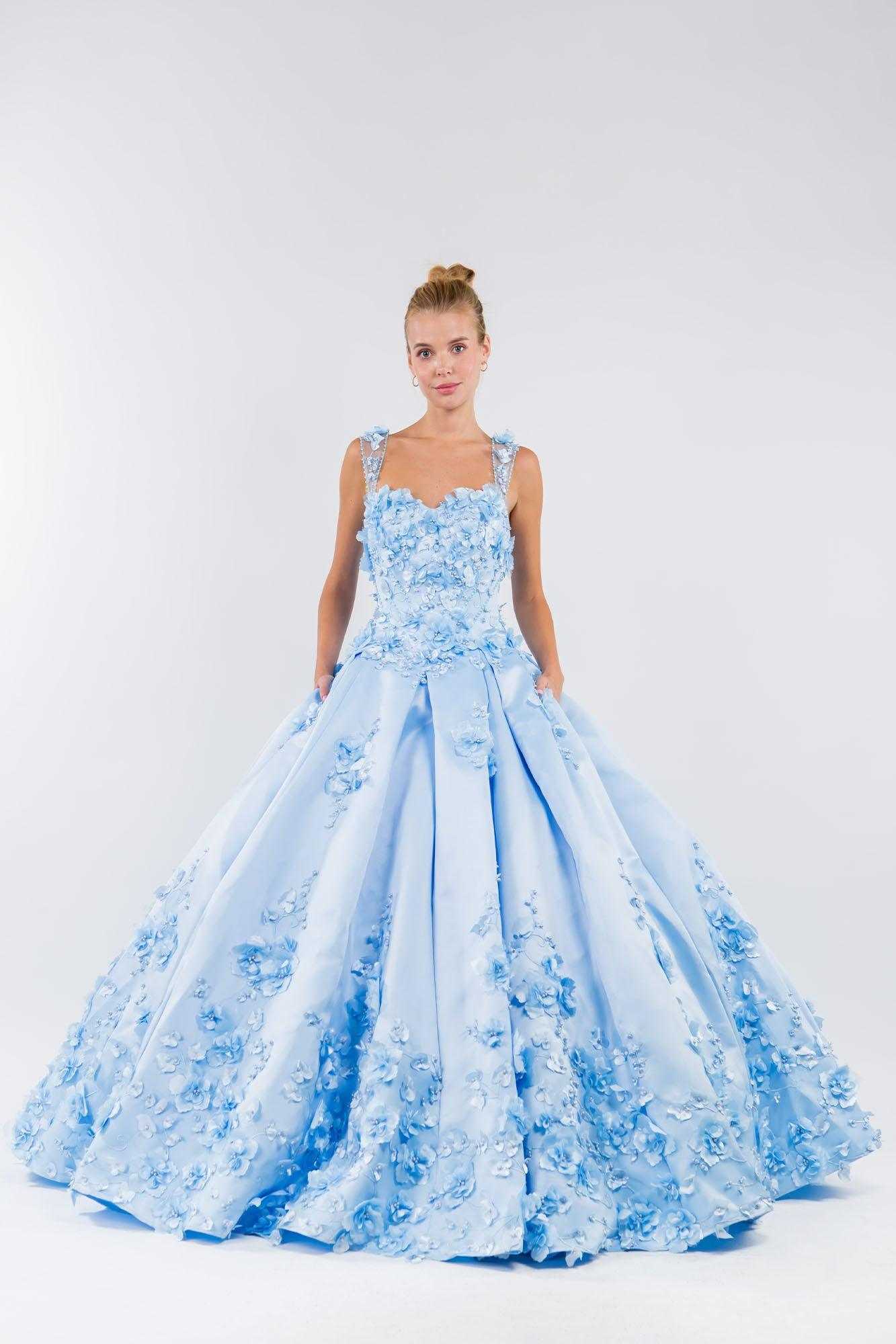 Elizabeth K., Robe Quinceanera Longue Sans Manches Florale 3D