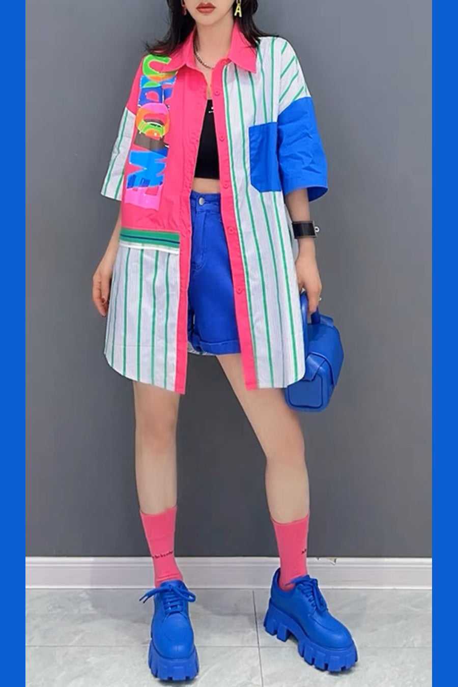 Nancy Yang Mode Inc., Robe chemise boutonnée surdimensionnée à manches courtes