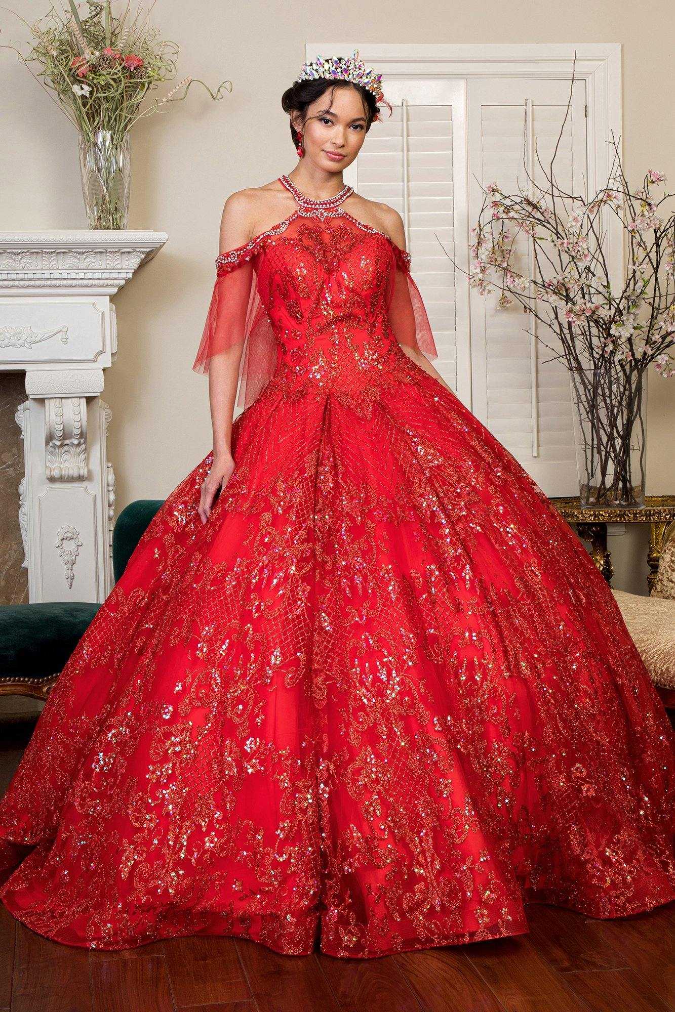 Elizabeth K., Robe de bal longue Quinceanera à épaules dénudées Sweet 16