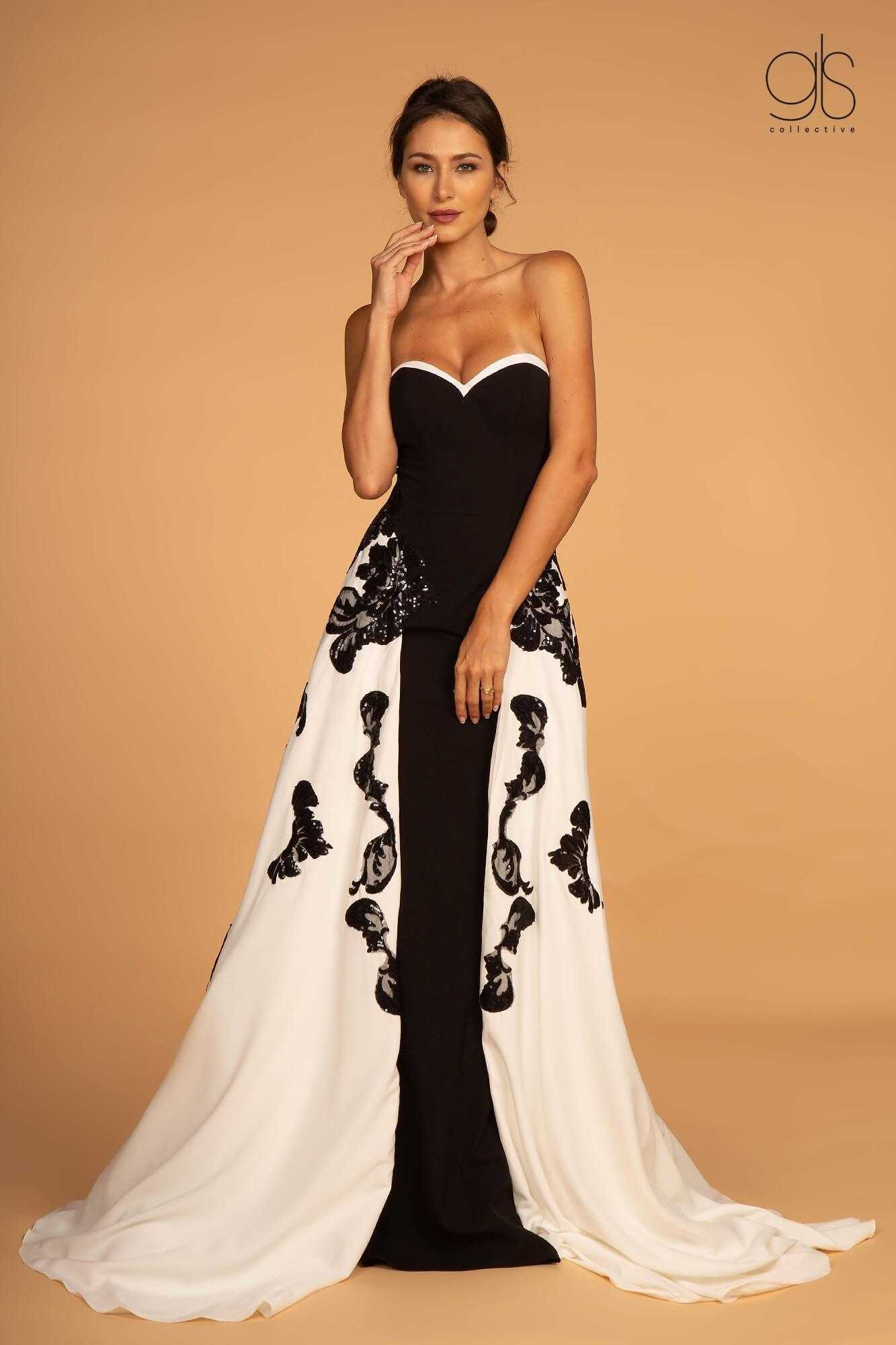 Elizabeth K., Robe de bal longue formelle noire et blanche