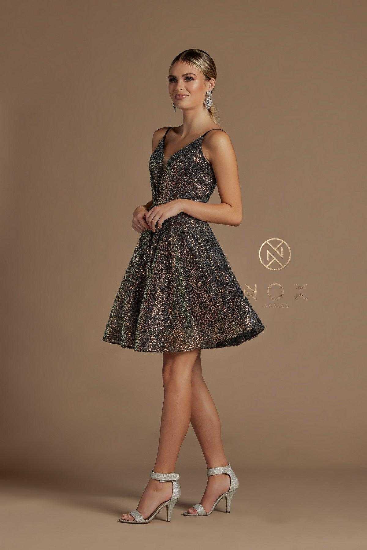 Nox Anabel, Robe de cocktail courte à 6 paillettes, noir/multi, vente en gros