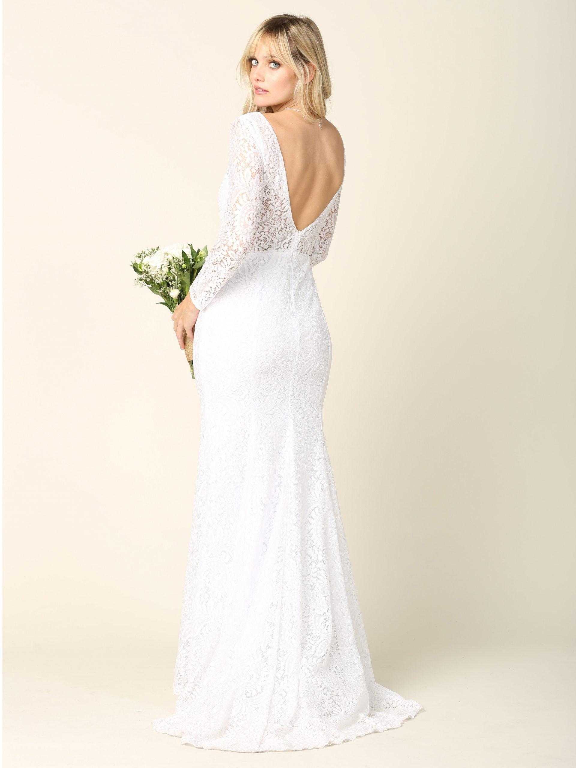 Mode Eva, Robe de mariée simple en dentelle à manches longues