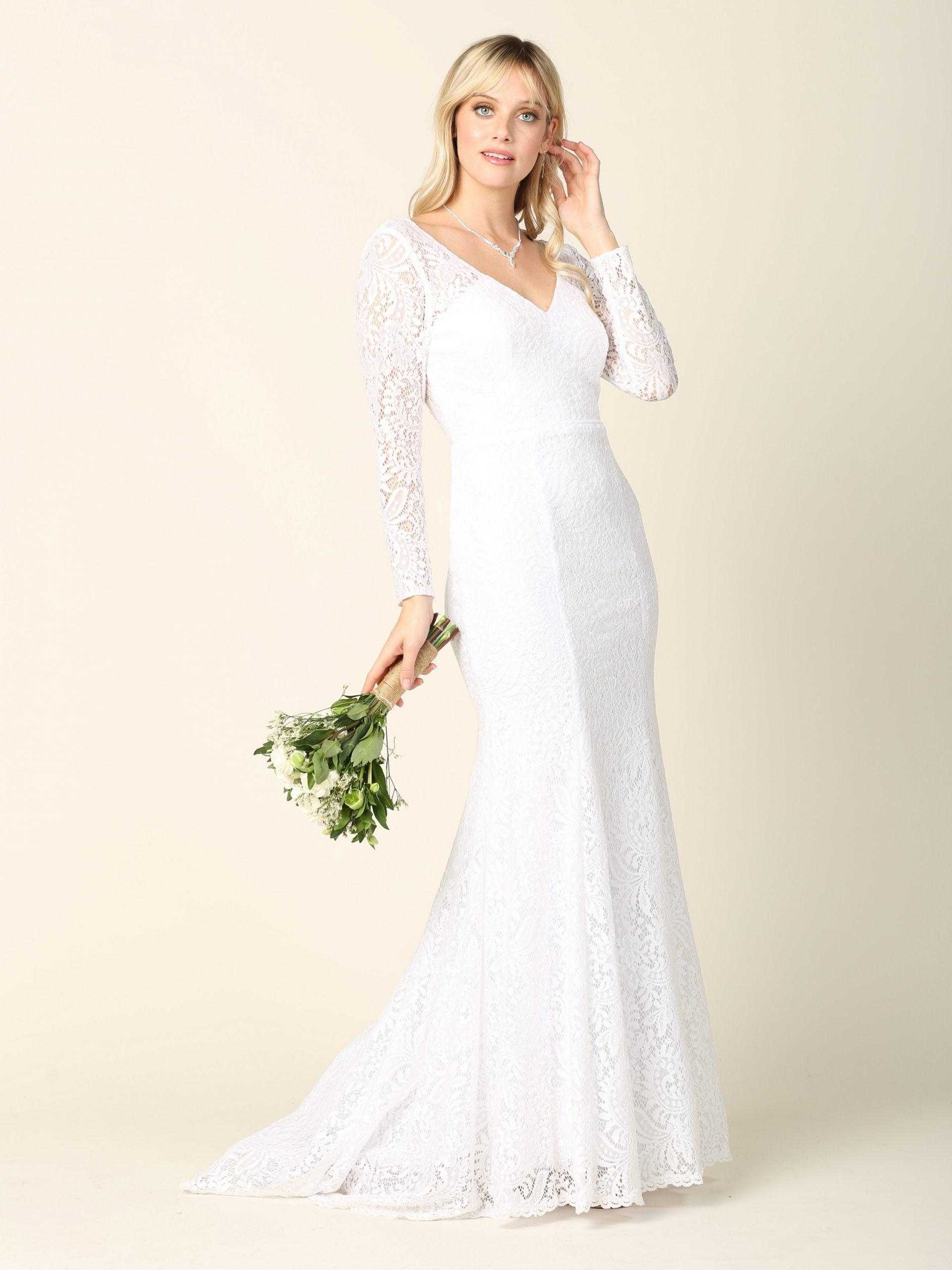 Mode Eva, Robe de mariée simple en dentelle à manches longues