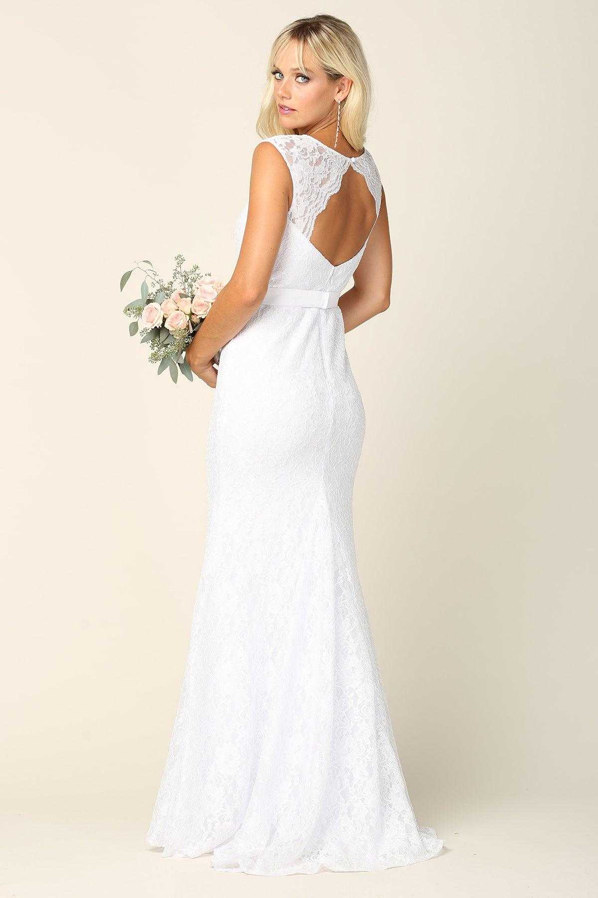 Mode Eva, Robe de mariée simple en dentelle avec ceinture et manches longues