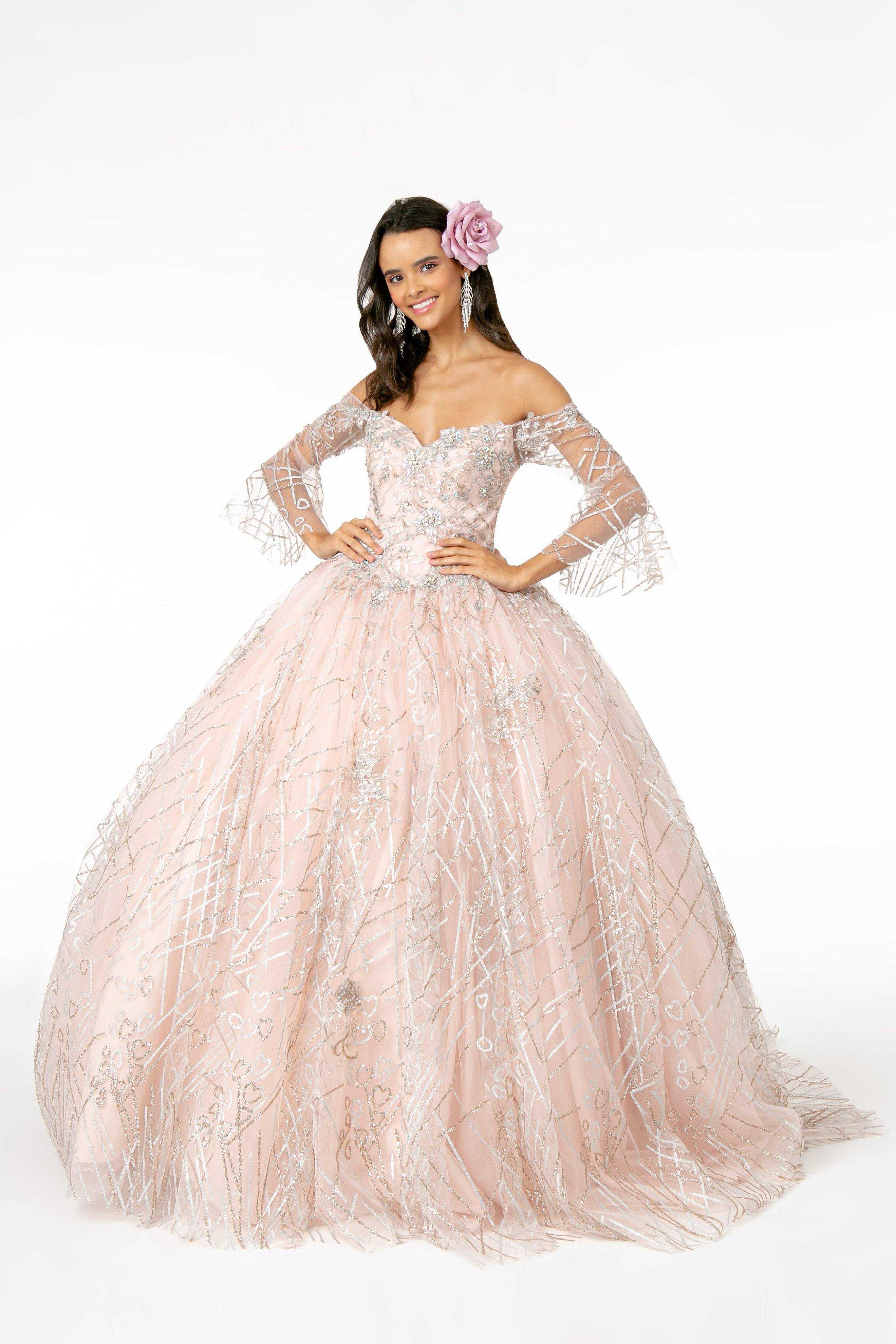 Elizabeth K., Robe longue de Quinceanera en maille pailletée