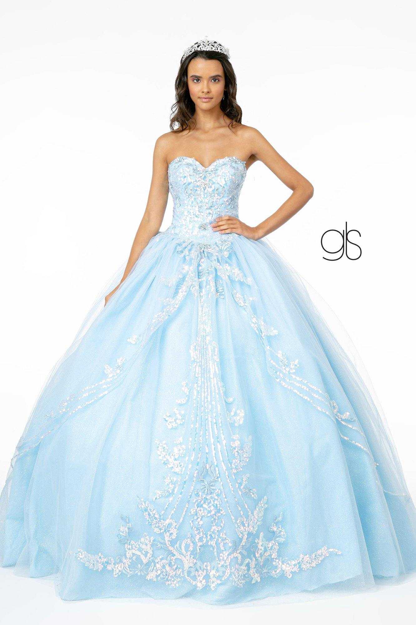 Elizabeth K., Robe longue de Quinceanera en maille pailletée ornée