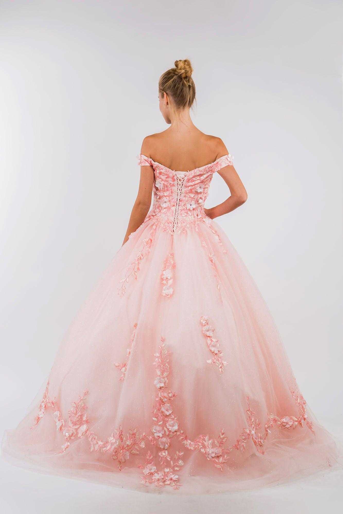 Elizabeth K., Robe longue en maille Quinceanera à épaules dénudées