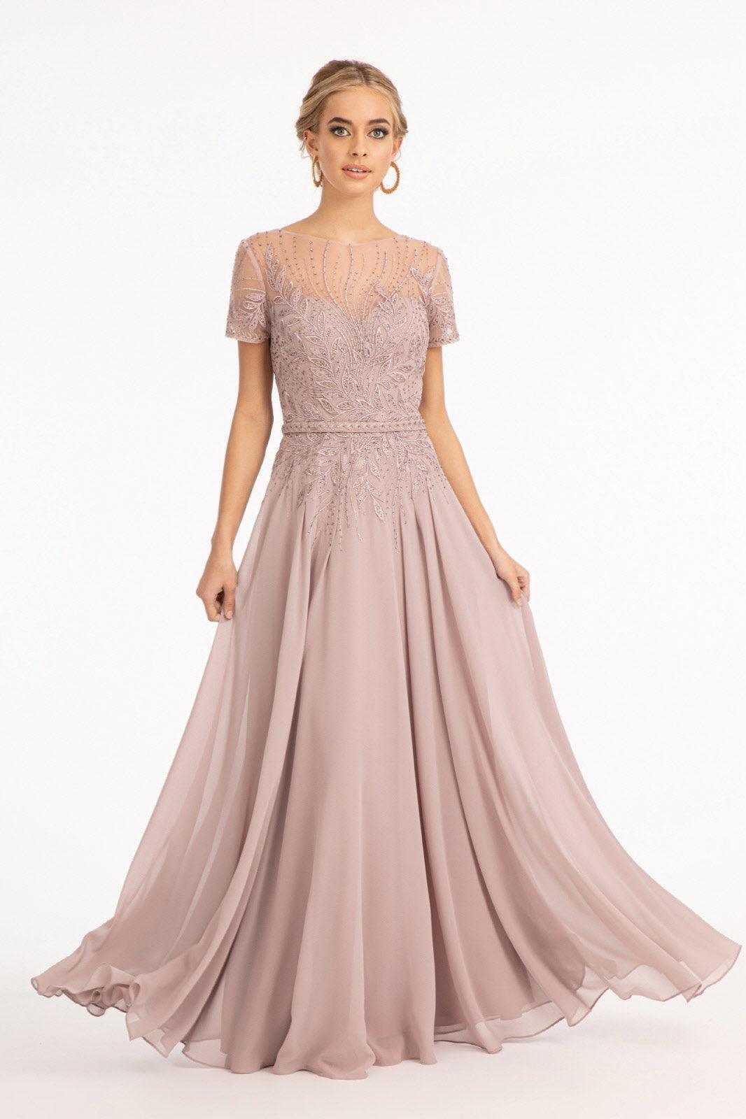 Elizabeth K., Robe longue pour mère de la mariée mauve 3XL à manches courtes