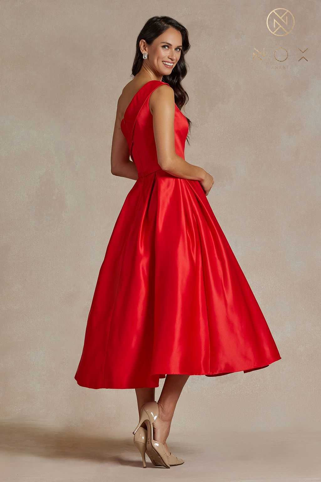 Nox Anabel, Rouge 16 Robe Longue Une Épaule Formelle JE931 Vente