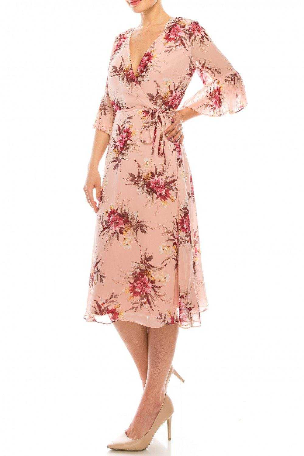 Vente d'échantillons, Sandra Darren - Robe portefeuille mi-longue à imprimé floral